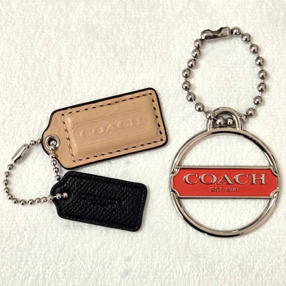 Coach Accessories - Coach VINTAGE Red Enamel Medallion Charm and Leather Tan and Black Keychain Set
